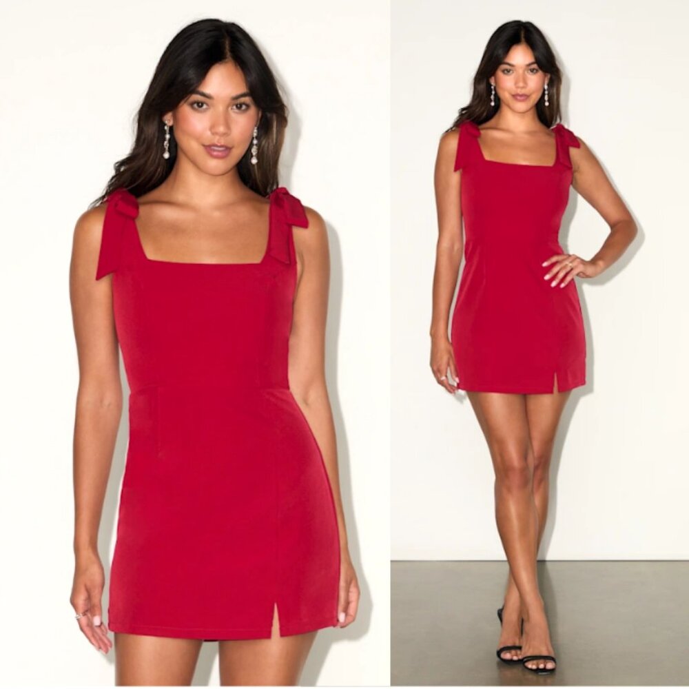 NWT LULUS Your Sweetie Tie-Strap Mini Dress A-Line Stretch Wine Red Size L